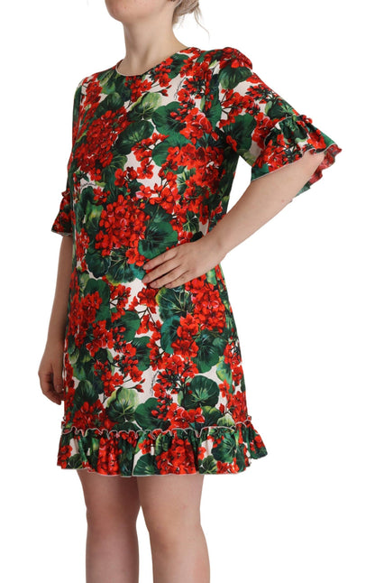 Dolce & Gabbana Multicolor Red Floral Shift Gown Dress by Dolce & Gabbana