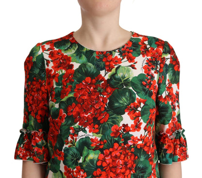 Dolce & Gabbana Multicolor Red Floral Shift Gown Dress by Dolce & Gabbana