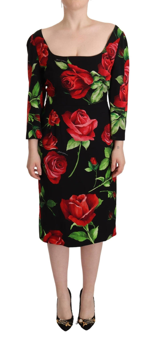 Dolce & Gabbana Black Red Roses Sheath Stretch Silk Dress by Dolce & Gabbana