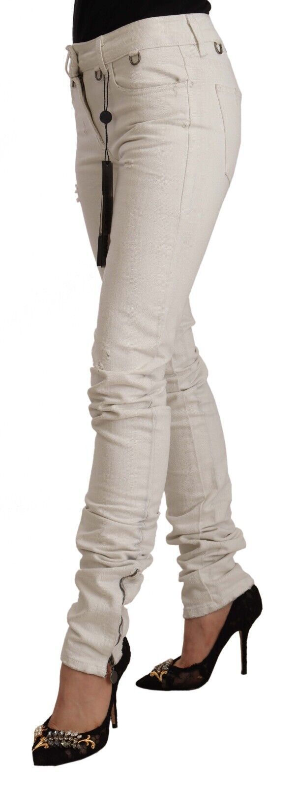Karl Lagerfeld White Mid Waist Cotton Denim Slim Fit Jeans by Karl Lagerfeld