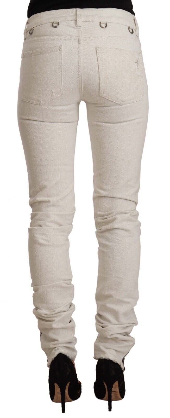 Karl Lagerfeld White Mid Waist Cotton Denim Slim Fit Jeans by Karl Lagerfeld