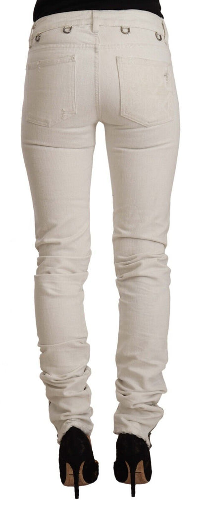 Karl Lagerfeld White Mid Waist Cotton Denim Slim Fit Jeans by Karl Lagerfeld