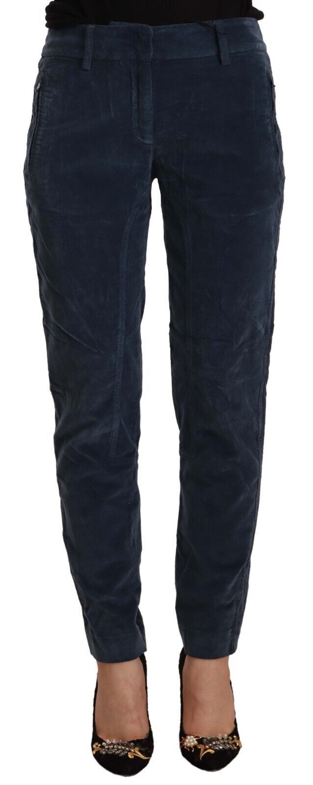 Peserico Blue Mid Waist Cotton Stretch Tapered Pants by Peserico