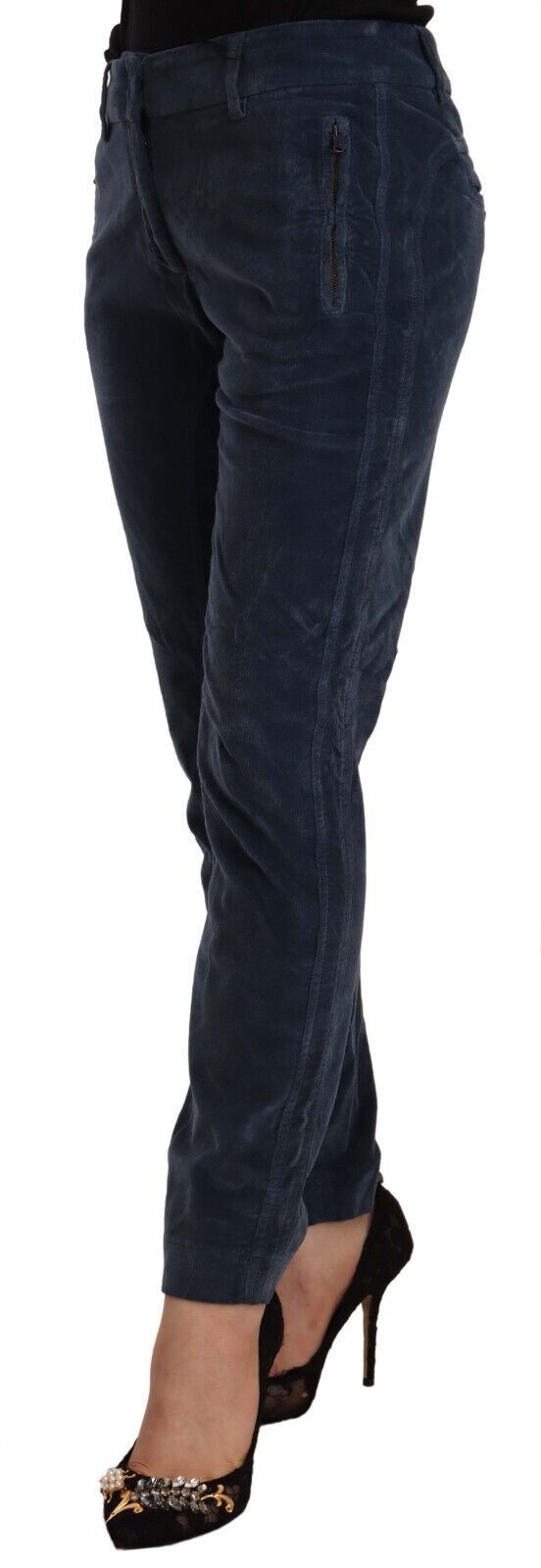 Peserico Blue Mid Waist Cotton Stretch Tapered Pants by Peserico