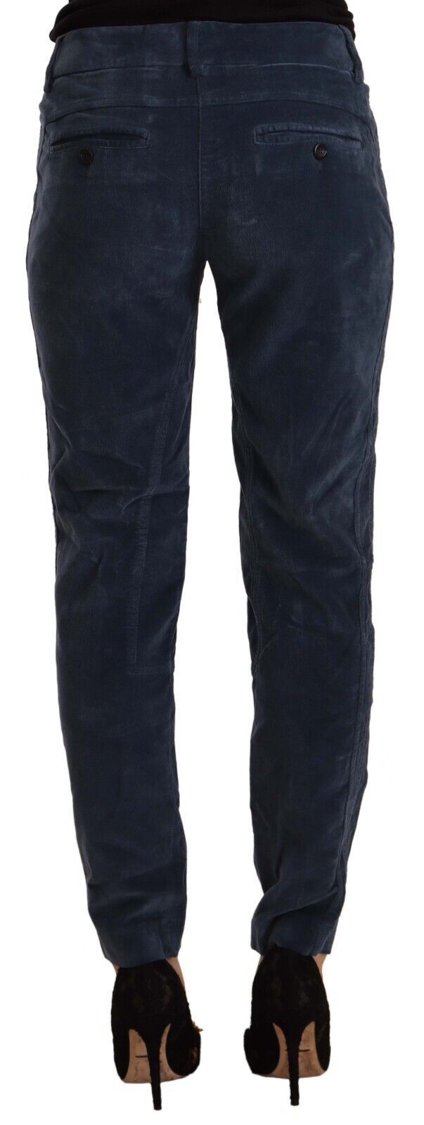 Peserico Blue Mid Waist Cotton Stretch Tapered Pants by Peserico
