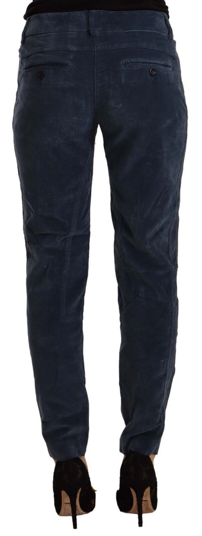 Peserico Blue Mid Waist Cotton Stretch Tapered Pants by Peserico