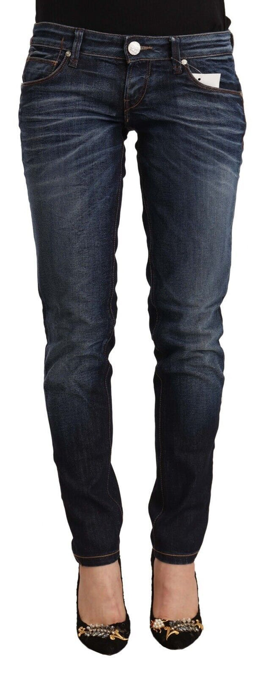 Eight Blue Washed Cotton Low Waist Skinny Denim Jeans