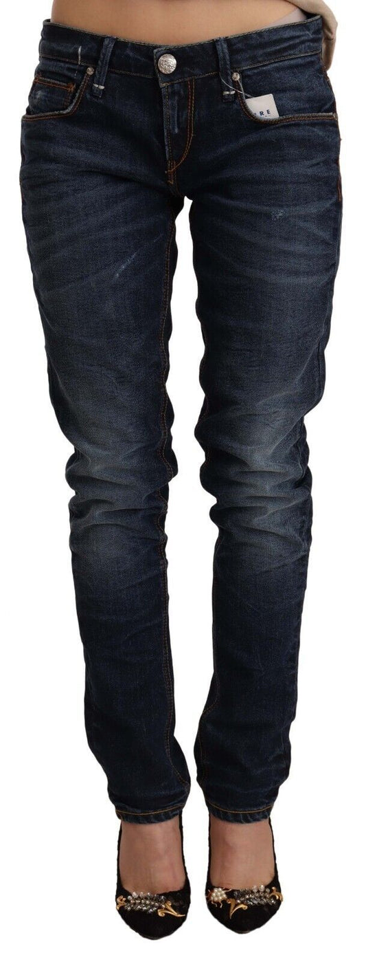 Eight Blue Washed Cotton Low Waist Skinny Denim Jeans