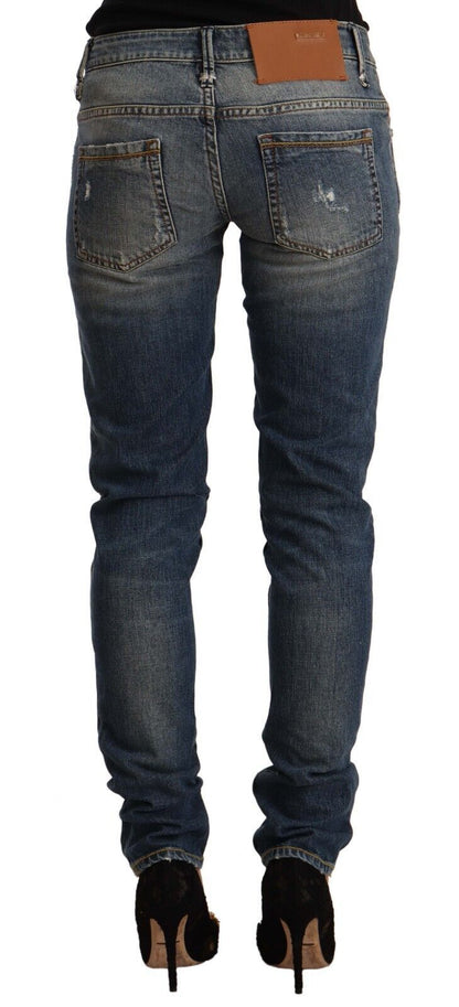 Jean skinny délavé bleu en coton mélangé