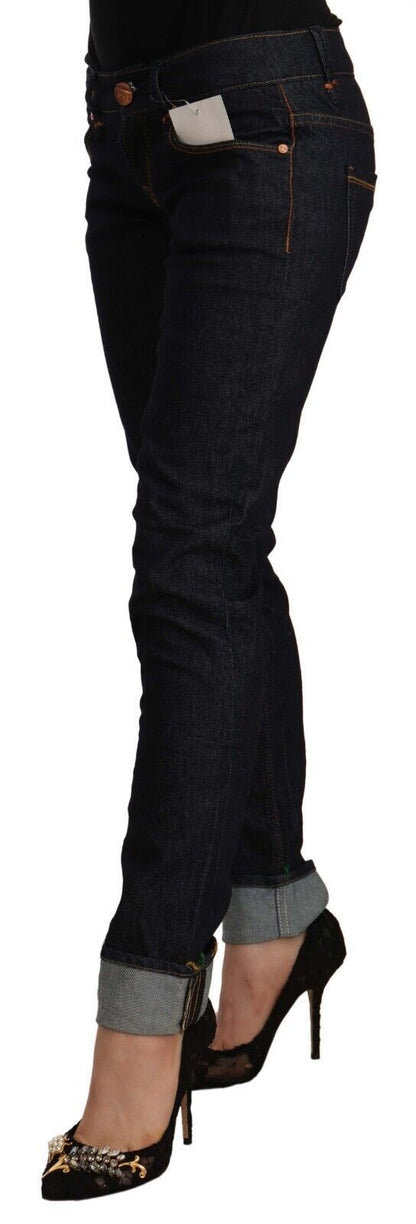 Acht Black Cotton Low Waist Slim Fit Denim Jeans by Acht