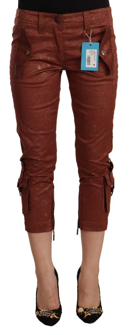 Just Cavalli Brown Lurex Mid Waist Cotton Cropped Capri Pants by Just Cavalli