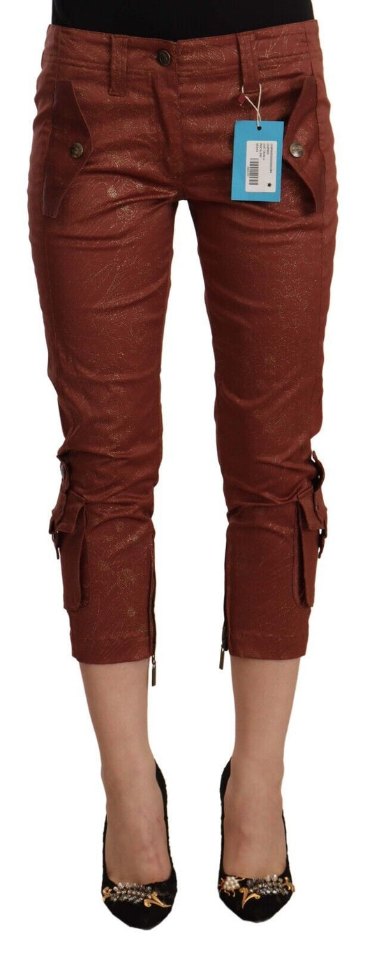 Just Cavalli Brown Lurex Mid Waist Cotton Cropped Capri Pants by Just Cavalli