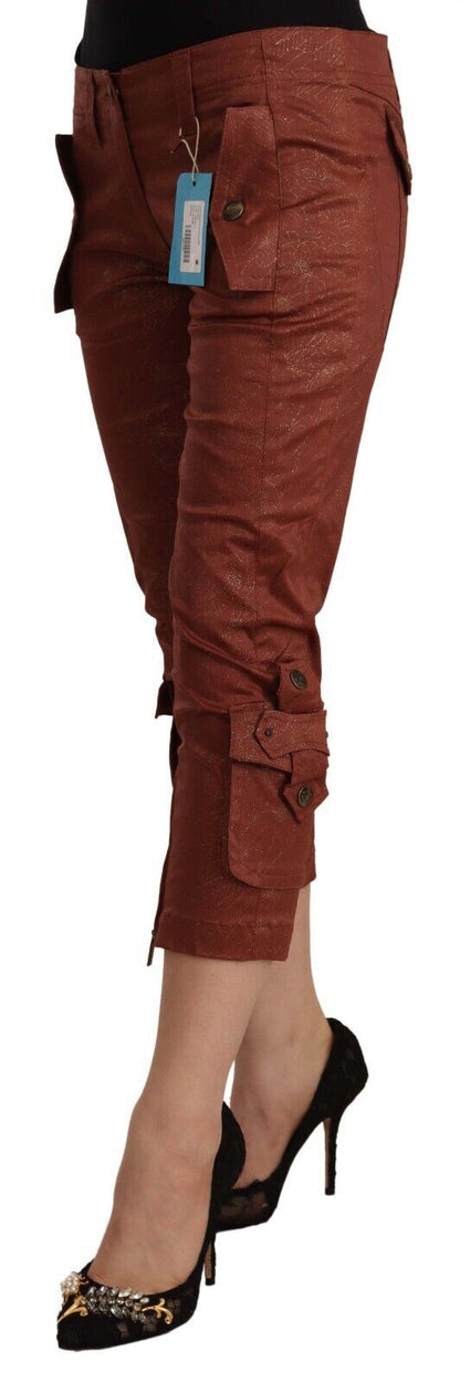 Just Cavalli Brown Lurex Mid Waist Cotton Cropped Capri Pants by Just Cavalli