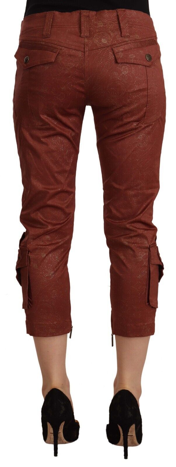 Just Cavalli Brown Lurex Mid Waist Cotton Cropped Capri Pants by Just Cavalli