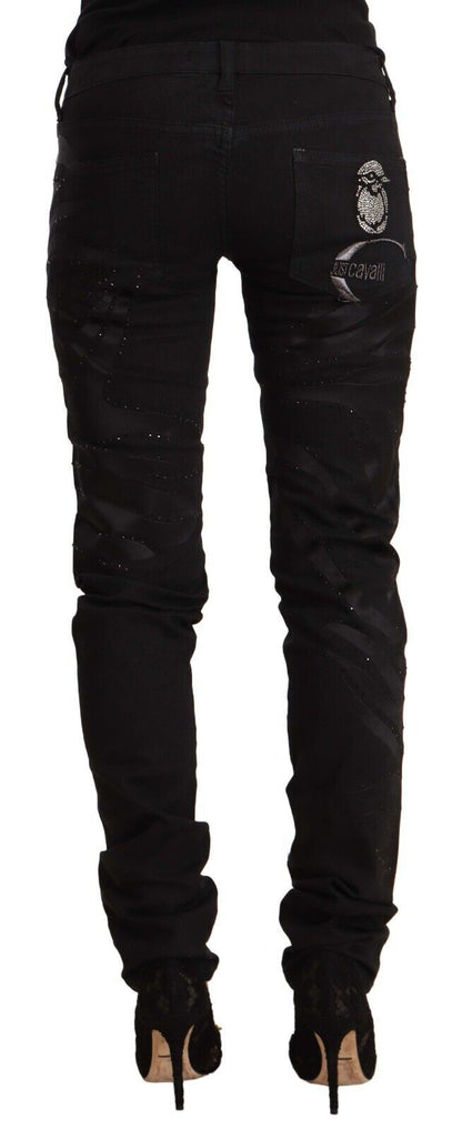 Just Cavalli Black Mid Waist Embellished Skinny Jeans by Just Cavalli
