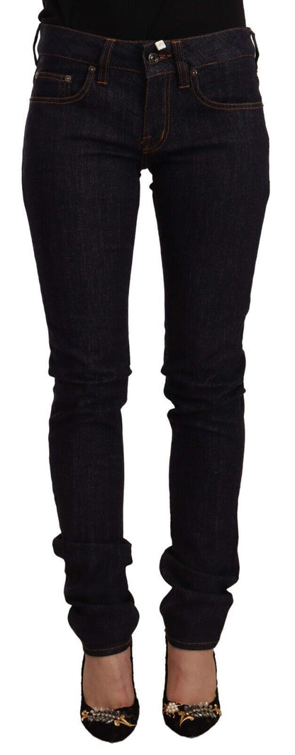 GF Ferre Black Mid Waist Cotton Denim Skinny Jeans by GF Ferre