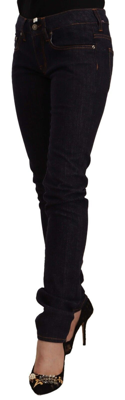 GF Ferre Black Mid Waist Cotton Denim Skinny Jeans by GF Ferre