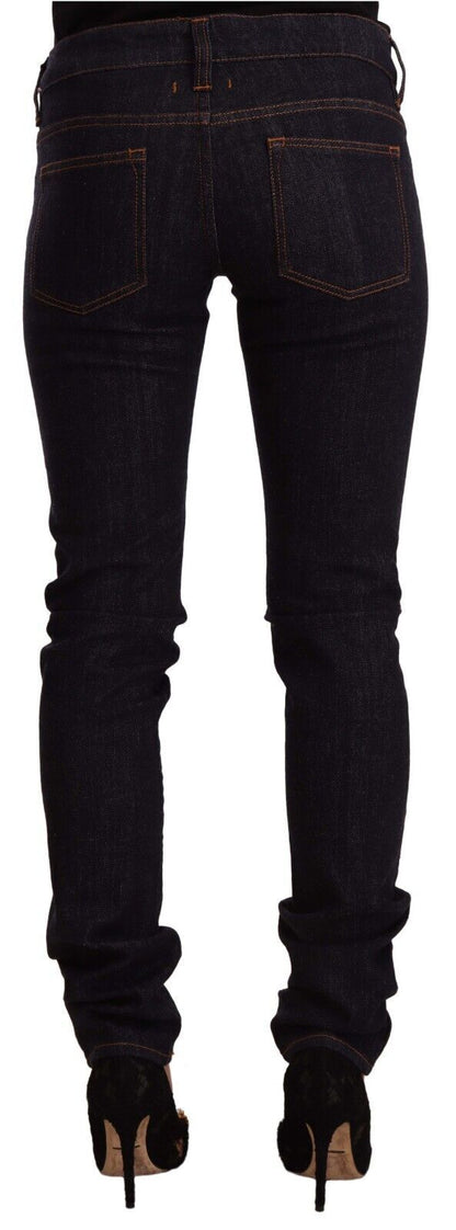 GF Ferre Black Mid Waist Cotton Denim Skinny Jeans by GF Ferre