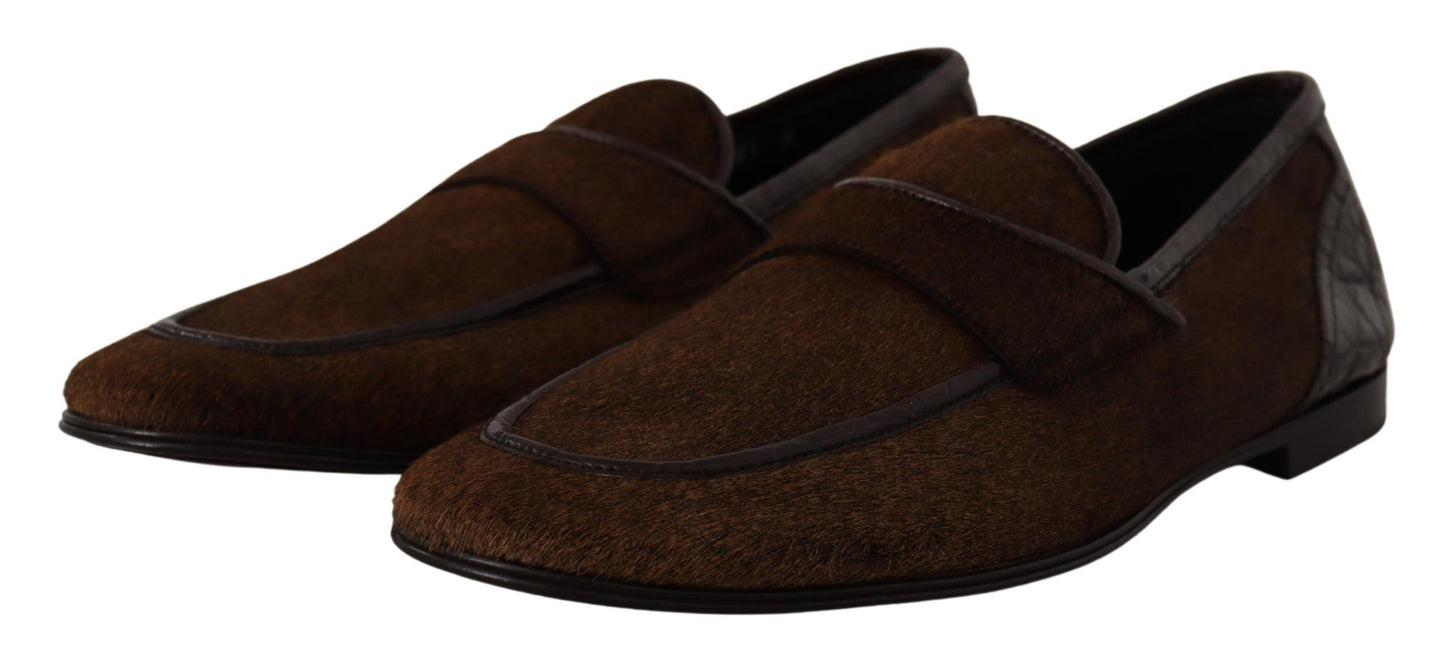 Mocassins élégants en cuir caïman marron Dolce &amp; Gabbana