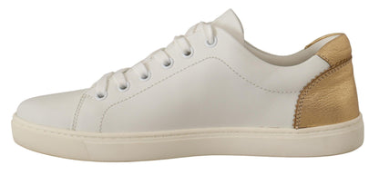 Baskets élégantes en cuir blanc avec détails dorés Dolce &amp; Gabbana