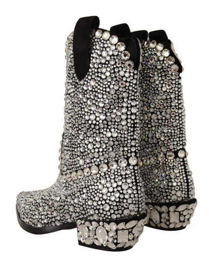 Bottes en daim noir ornées de cristaux Dolce &amp; Gabbana