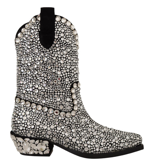 Bottes en daim noir ornées de cristaux Dolce &amp; Gabbana