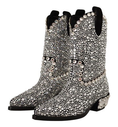 Bottes en daim noir ornées de cristaux Dolce &amp; Gabbana