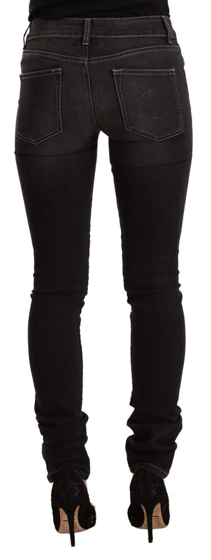 GF Ferre Black Washed Mid Waist Cotton Denim Skinny Jeans by GF Ferre
