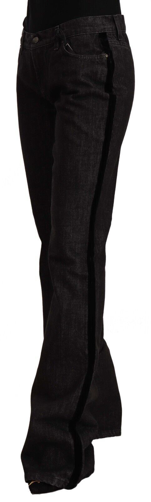 GF Ferre Black Mid Waist Cotton Denim Straight Boot Cut Jeans by GF Ferre