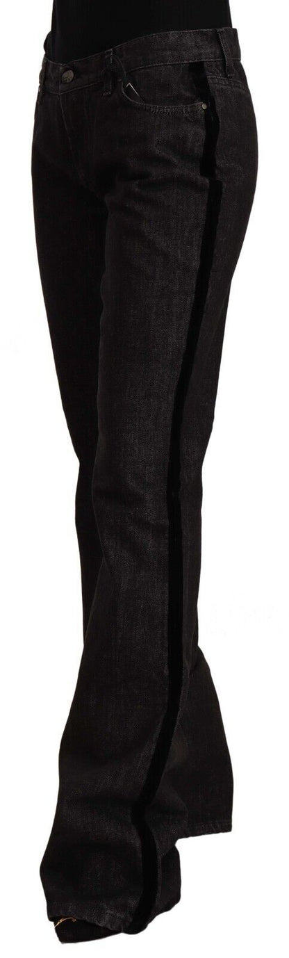 GF Ferre Black Mid Waist Cotton Denim Straight Boot Cut Jeans by GF Ferre