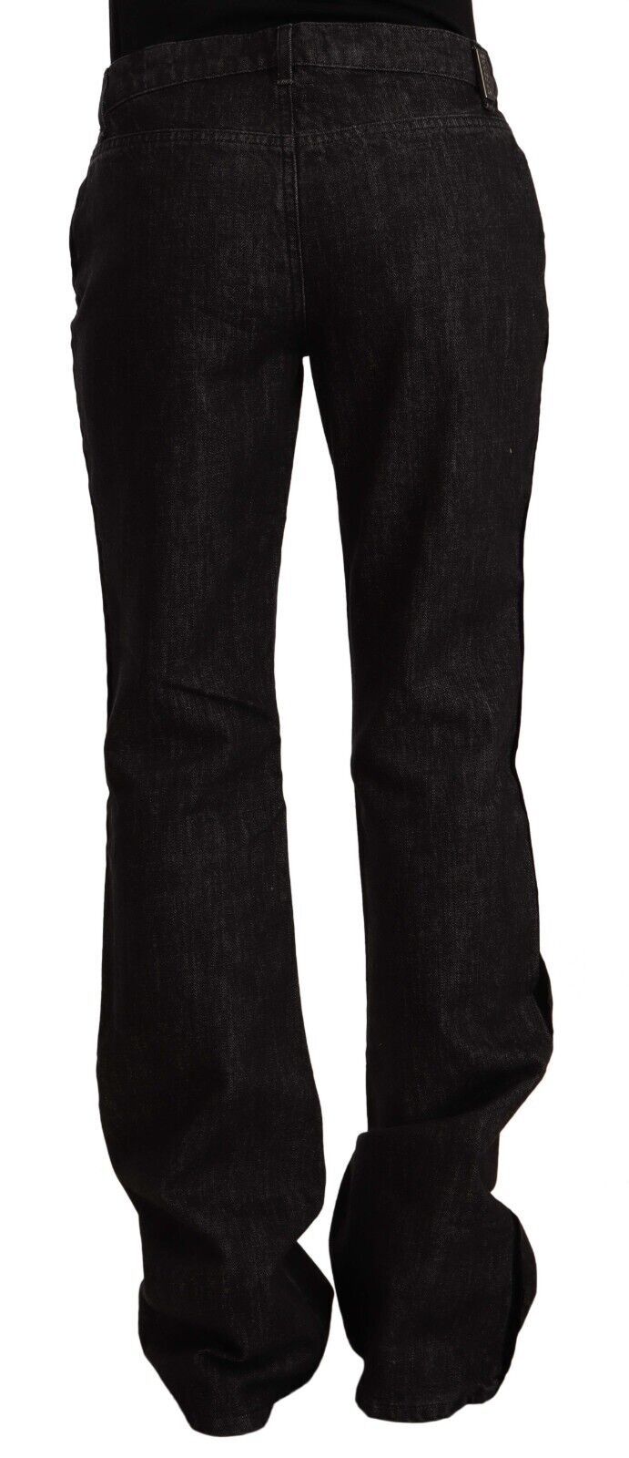 GF Ferre Black Mid Waist Cotton Denim Straight Boot Cut Jeans by GF Ferre