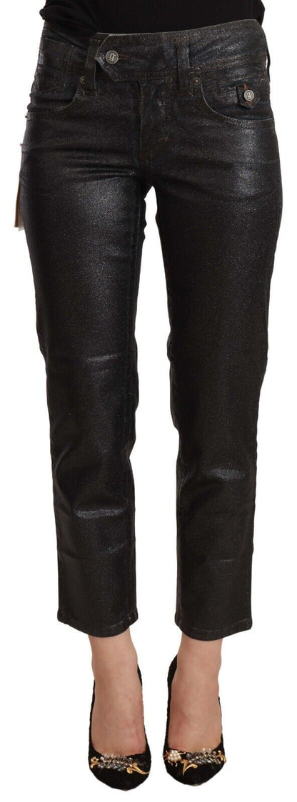 John Galliano Black Glittered Mid Waist Cotton Cropped Pants by John Galliano