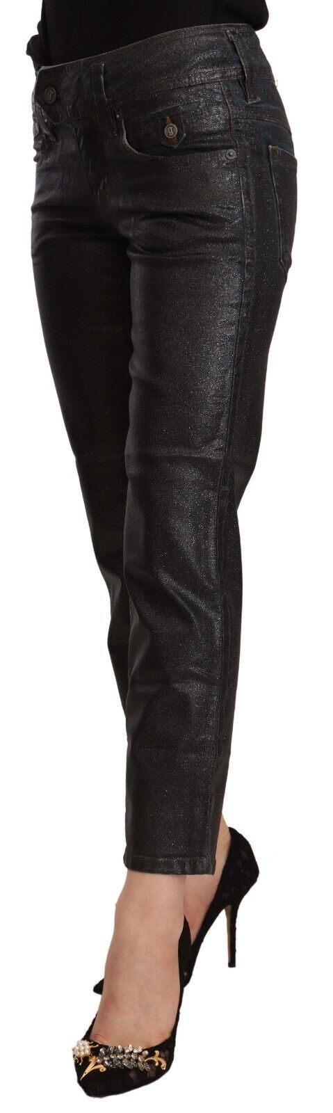 John Galliano Black Glittered Mid Waist Cotton Cropped Pants by John Galliano