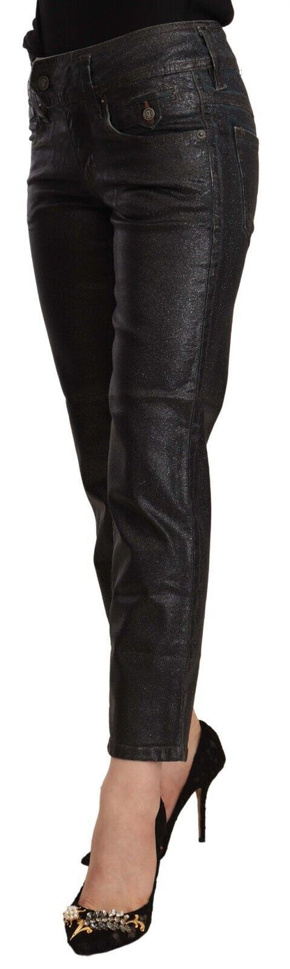 John Galliano Black Glittered Mid Waist Cotton Cropped Pants by John Galliano