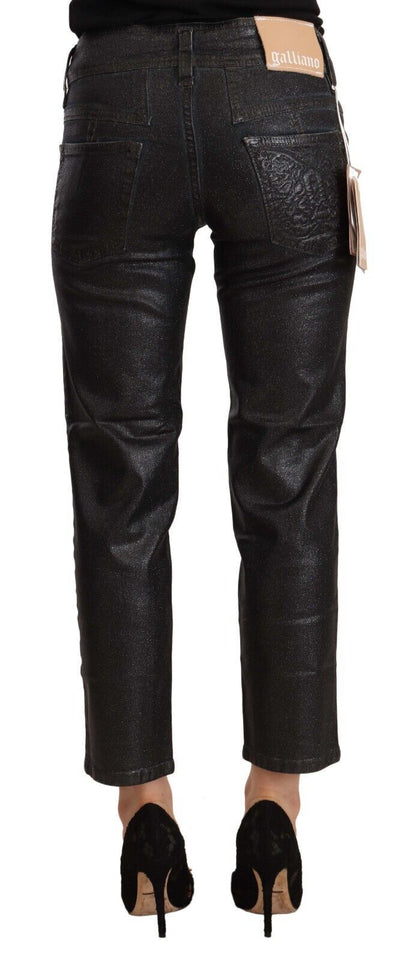 John Galliano Black Glittered Mid Waist Cotton Cropped Pants by John Galliano