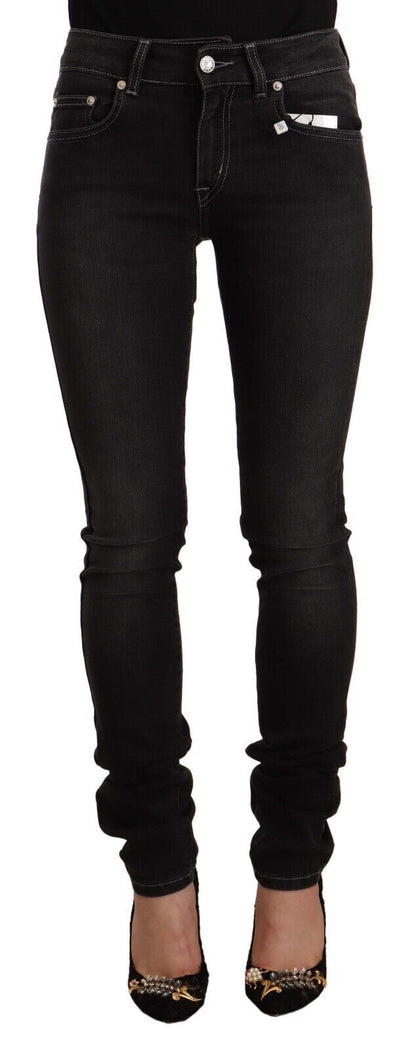 GF Ferre Black Washed Mid Waist Cotton Skinny Slim Fit Jeans by GF Ferre