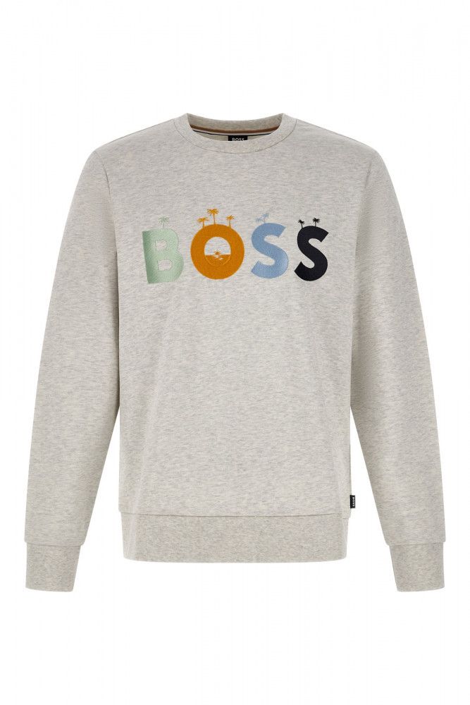 Hugo Boss Elegant Grey Round Neck Cotton Sweatshirt by Hugo Boss