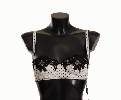 Soutien-gorge élégant en dentelle blanche et soie à pois Dolce &amp; Gabbana
