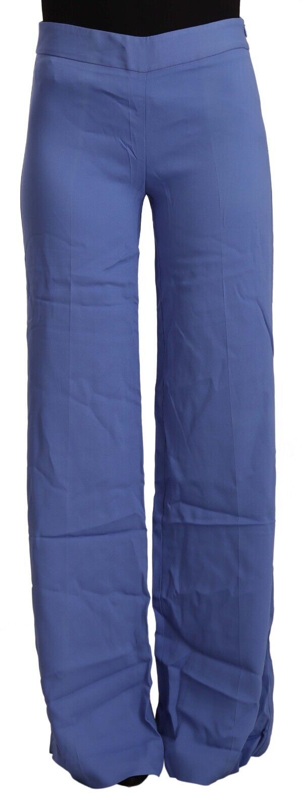 P.A.R.O.S.H. Blue High Waist Viscose Straight Wide Leg Pants by P.A.R.O.S.H.