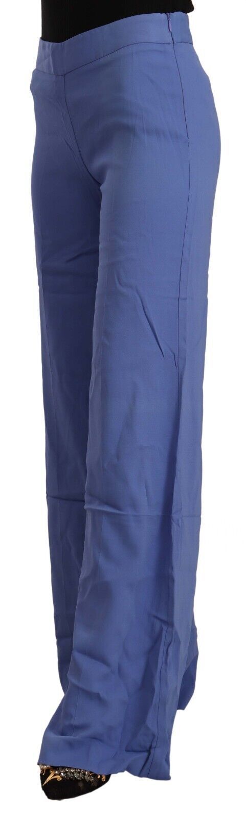 P.A.R.O.S.H. Blue High Waist Viscose Straight Wide Leg Pants by P.A.R.O.S.H.