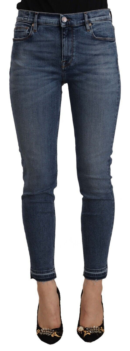 Don The Fuller Blue Mid Waist Cotton Denim Slim Fit Cropped Jeans by Don The Fuller