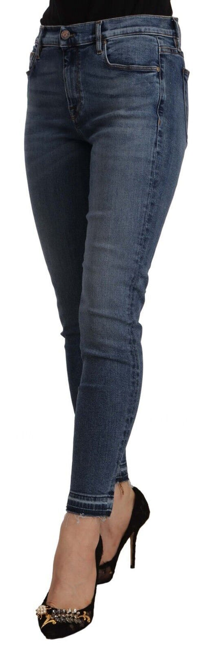 Don The Fuller Blue Mid Waist Cotton Denim Slim Fit Cropped Jeans by Don The Fuller
