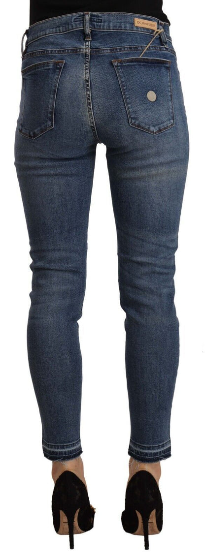 Don The Fuller Blue Mid Waist Cotton Denim Slim Fit Cropped Jeans by Don The Fuller
