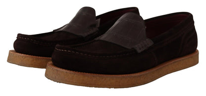 Mocassins élégants en daim et crocodile Dolce &amp; Gabbana marron
