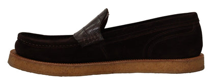 Mocassins élégants en daim et crocodile Dolce &amp; Gabbana marron