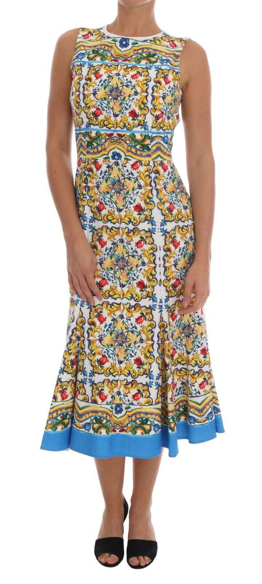 Dolce & Gabbana White Majoilca Sleeveless Sheath A-line Dress by Dolce & Gabbana