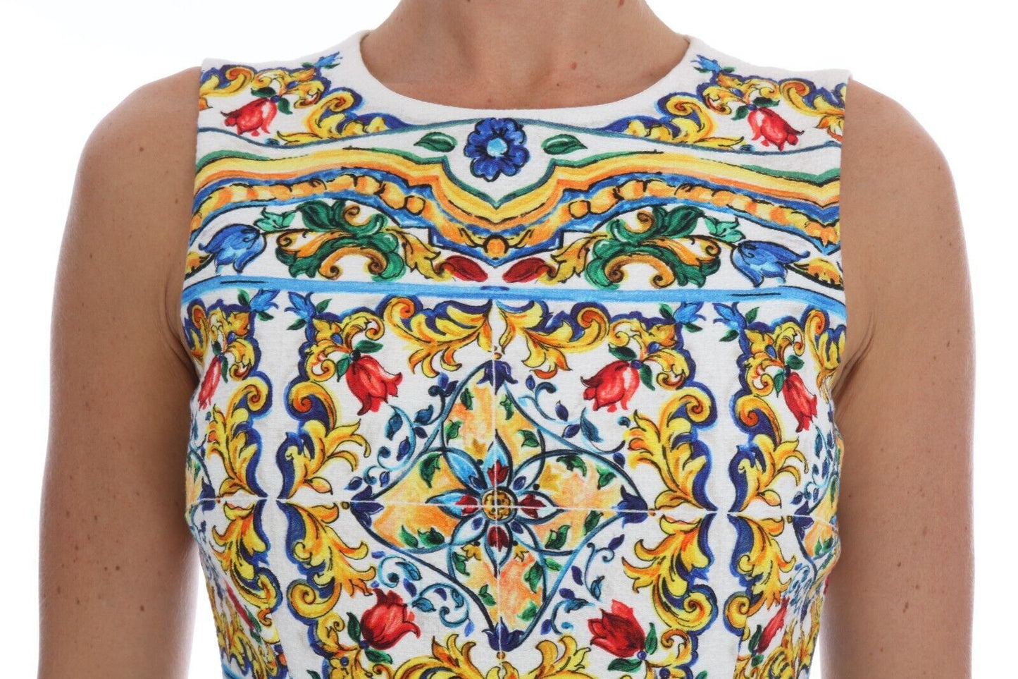 Dolce & Gabbana White Majoilca Sleeveless Sheath A-line Dress by Dolce & Gabbana