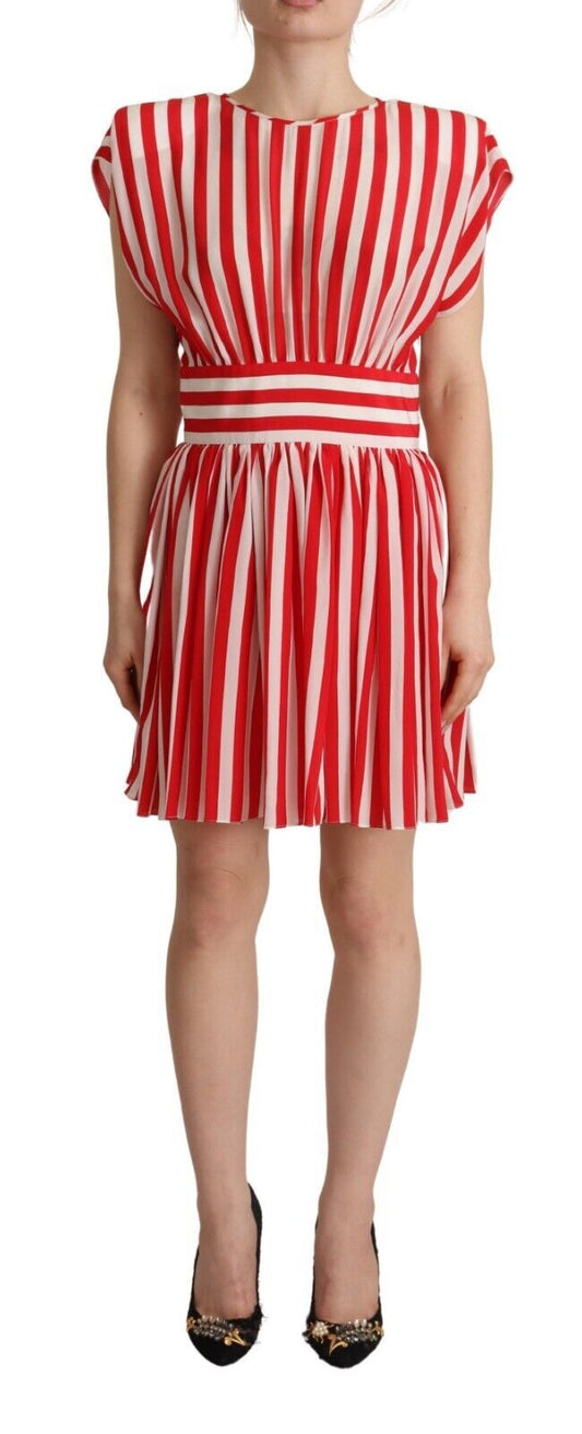 Dolce & Gabbana Red White Stripes Silk Mini A-line Dress by Dolce & Gabbana