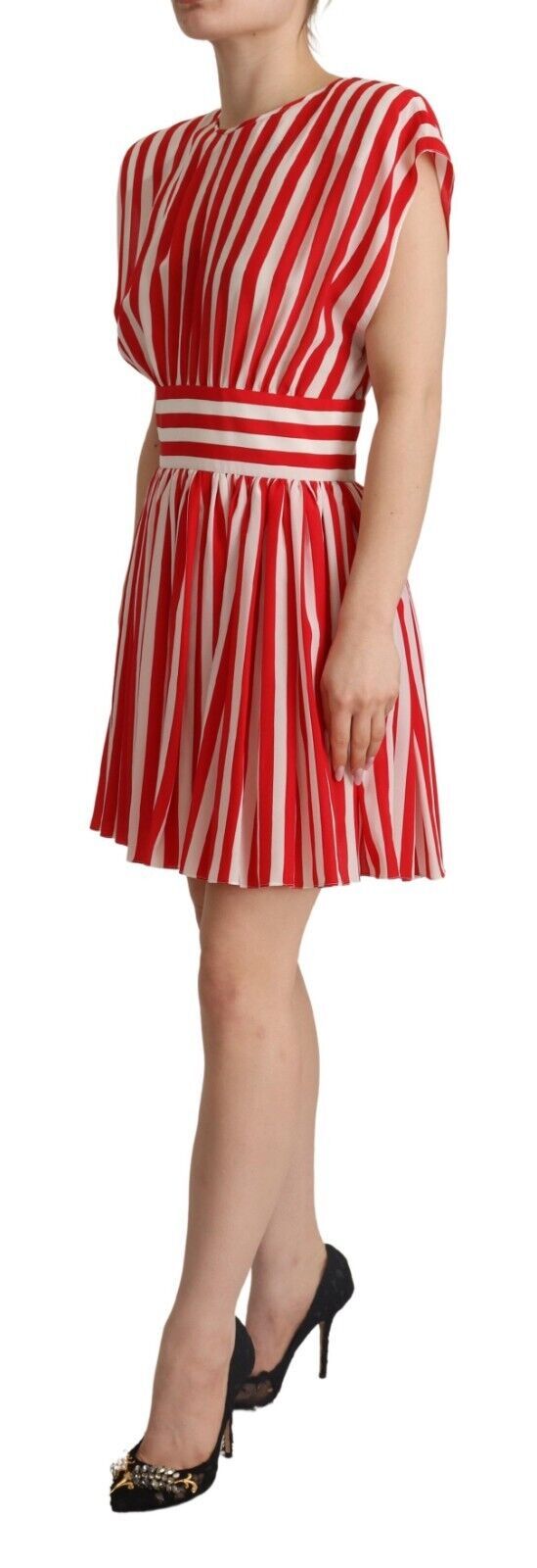 Dolce & Gabbana Red White Stripes Silk Mini A-line Dress by Dolce & Gabbana