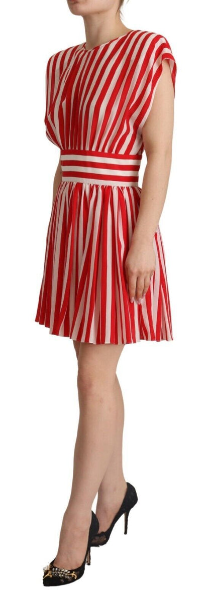 Dolce & Gabbana Red White Stripes Silk Mini A-line Dress by Dolce & Gabbana